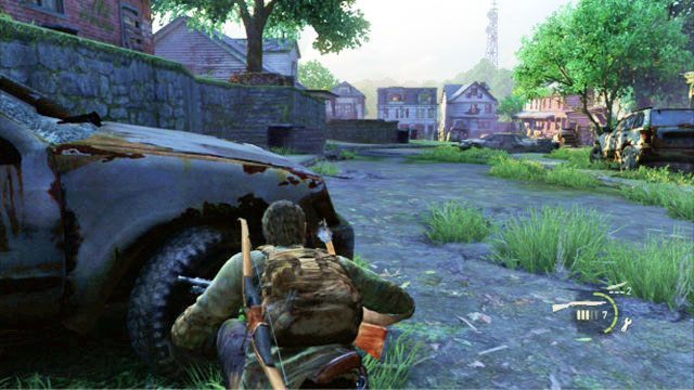 Jak tylko ponownie wyjdziesz na ulicę, zostaniesz zaatakowany przez szalonego snajpera ukrywającego się po drugiej stronie lokacji - Przedmieścia | Solucja The Last of Us - The Last of Us - poradnik do gry