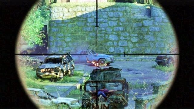 Po chwili pojawi się tam na sekundę mężczyzna miotający koktajlami Mołotowa - Przedmieścia | Solucja The Last of Us - The Last of Us - poradnik do gry