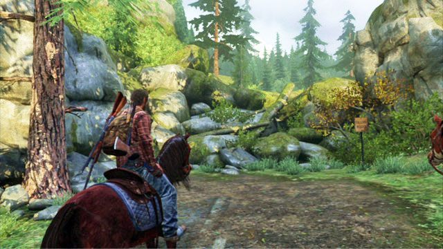 Jak znajdziesz się w siodle, jedź cały czas prosto, aż do kamieni blokujących drogę - Ranczo | Tama Tommyego | Solucja The Last of Us - The Last of Us - poradnik do gry