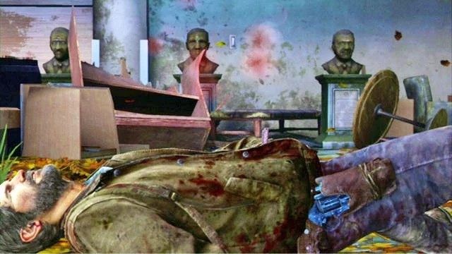 Ostatecznie trafisz piętro niżej i zostaniesz przebity przez wystający z ziemi pręt - Budynek naukowy | Uniwersytet | Solucja The Last of Us - The Last of Us - poradnik do gry