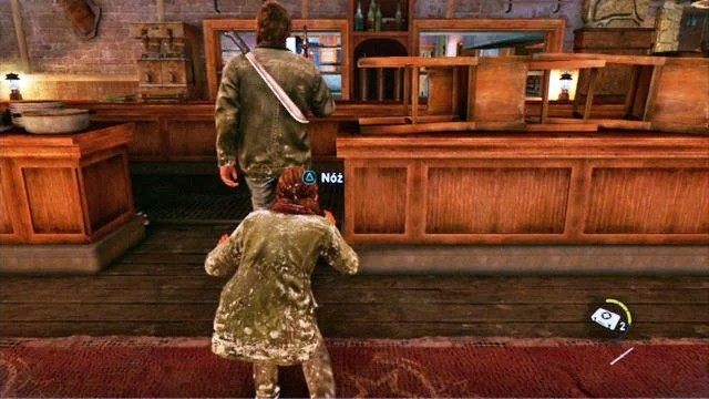 Na początku twoim zadaniem jest zajść mężczyznę od tyłu i dźgnąć go nożem - Kurort z domkami | Kurort nad jeziorem | Solucja The Last of Us - The Last of Us - poradnik do gry