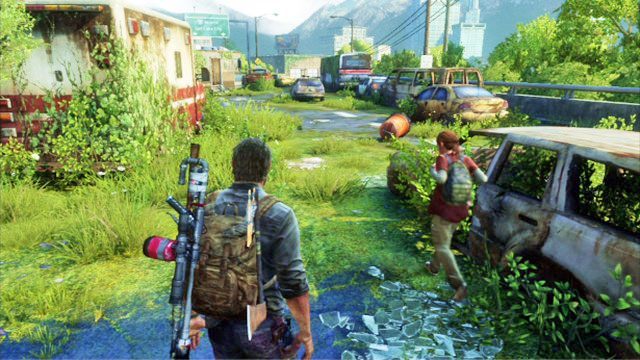 Na początku etapu idź cały czas prosto, dobrze przeszukując pobliskie wraki pojazdów - Autostrada | Zajezdnia | Solucja The Last of Us - The Last of Us - poradnik do gry