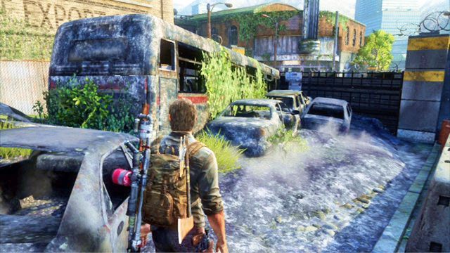 Ostatecznie trafisz do zamkniętej bramy, nad którą możesz przejść po zniszczonym autobusie - Autostrada | Zajezdnia | Solucja The Last of Us - The Last of Us - poradnik do gry