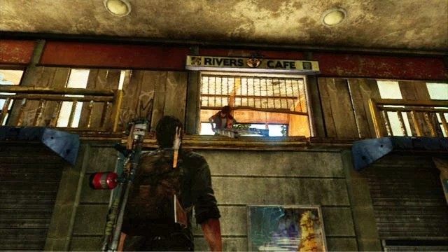 Spoglądając na nią musisz trzykrotnie wcisnąć trójkąt, zanim Ellie wdrapie się na górę i zepchnie przedmiot - Autostrada | Zajezdnia | Solucja The Last of Us - The Last of Us - poradnik do gry