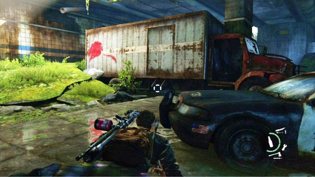 Przejdź wtedy kilka kroków w prawo, a następnie przekradnij się na samochód ciężarowy z lewej - Tunel (mapa) | Zajezdnia | Solucja The Last of Us - The Last of Us - poradnik do gry