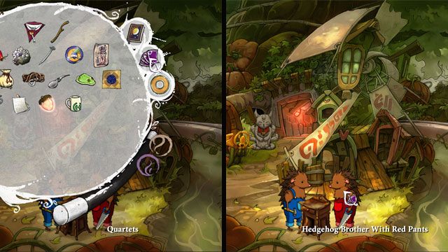 Gdy poznasz grę w karty (zostanie ci pokazana przez starego maga) będziesz mógł - dla zabawy - grać w nią z mieszkańcami Mysiboru - Gra w karty Kwartet | Elementy gry The Night of the Rabbit - The Night of the Rabbit - poradnik do gry