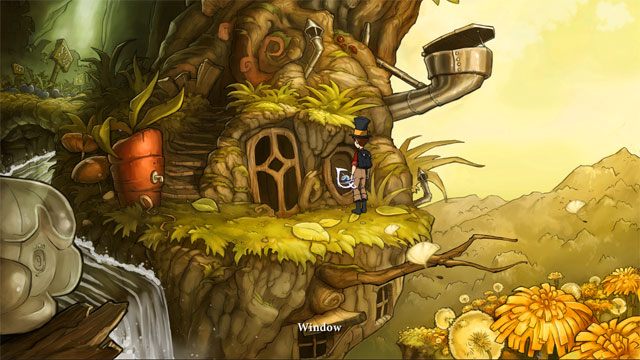 Ponieważ drzwi do domu są zamknięte użyj zaostrzonego haka na oknie - Wyprawa z Łazikiem | Solucja The Night of the Rabbit - The Night of the Rabbit - poradnik do gry