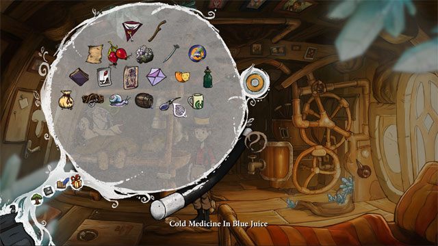Otrzymane przed chwilą lekarstwo na grypę w niebieskim soku połącz ze srebrną łyżeczką do cukru - Wyprawa z Łazikiem | Solucja The Night of the Rabbit - The Night of the Rabbit - poradnik do gry