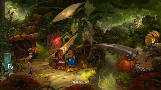 Użyj tu zdobyty niedawno widmowy klucz na dziwnych drzwiach po lewej - Wyprawa z Łazikiem | Solucja The Night of the Rabbit - The Night of the Rabbit - poradnik do gry