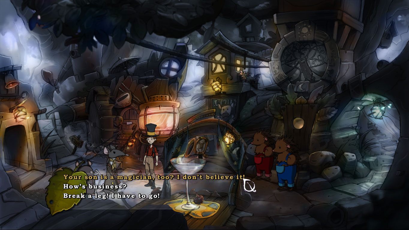 Idź do centrum miasta i porozmawiaj z Myszkościelnym - Cztery portale - zaklęcia skałoszept i zielorost | Solucja - The Night of the Rabbit - poradnik do gry