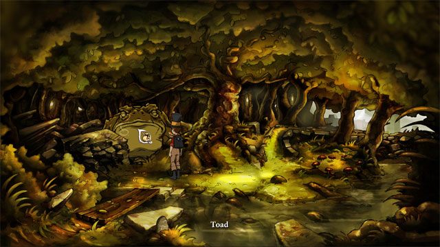 Musisz porozmawiać z ropuchą, która mocno śpi w odgłosach lasu - Cztery portale - zaklęcia skałoszept i zielorost | Solucja - The Night of the Rabbit - poradnik do gry