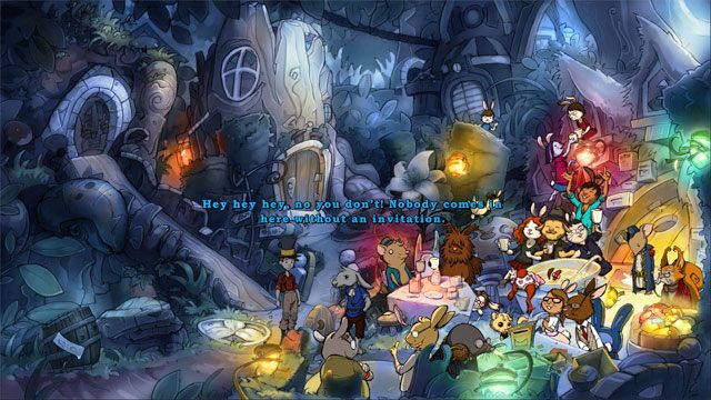 Użyj tu ekscytującej księgi by zmienić dzień w noc - Cztery portale - zaklęcia skałoszept i zielorost | Solucja - The Night of the Rabbit - poradnik do gry