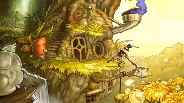 Użyj kłębka lnu z syropem na kijku, a otrzymasz długi pędzel z syropem - Cztery portale - zaklęcia lisi spryt i iskra nadziei | Solucja - The Night of the Rabbit - poradnik do gry