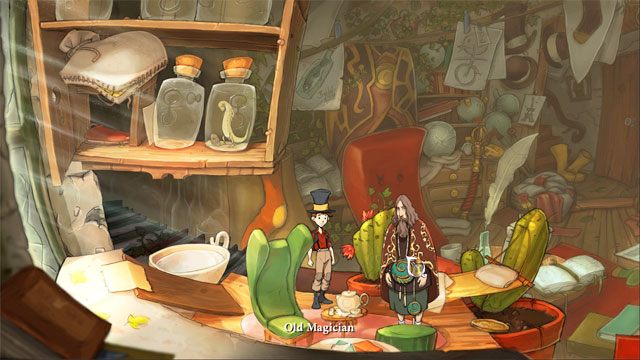 Udaj się do domu starego maga i użyj na nim jednej z trzech butelek z uwięzionymi jaszczurkami - Jaszczurki, butelki i piąty portal | Solucja The Night of the Rabbit - The Night of the Rabbit - poradnik do gry