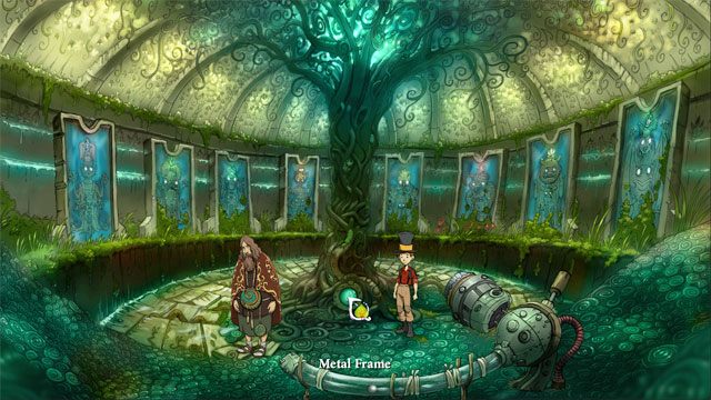 Użyj liścia pozostawionego przez Markiza na metalowej ramie w drzewie - Jaszczurki, butelki i piąty portal | Solucja The Night of the Rabbit - The Night of the Rabbit - poradnik do gry