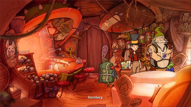 W późniejszym etapie gry krasnoluda Głazosława spotkasz w kawiarni (w dzień) - Karty | Kolekcjoner | The Night of the Rabbit - The Night of the Rabbit - poradnik do gry