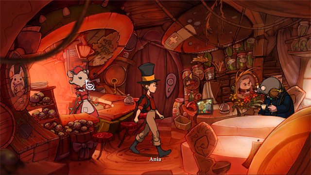 Kliknij na dzwonku po lewej stronie, a pojawi się Ania - Przygoda w Mysiborze | Solucja The Night of the Rabbit - The Night of the Rabbit - poradnik do gry