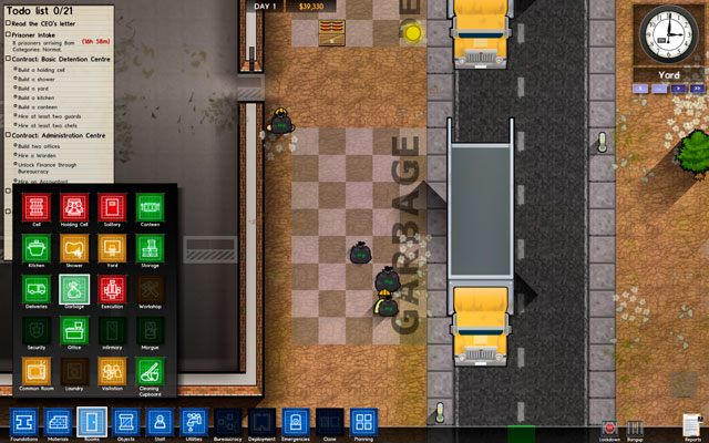 Wynika to z tego, że śmieci są przenoszone przez robotników właśnie do tego miejsca i następnie przewożone ciężarówkami poza obszar gry - Śmietnik w Prison Architect | Pomieszczenia więzienne - Prison Architect - poradnik do gry