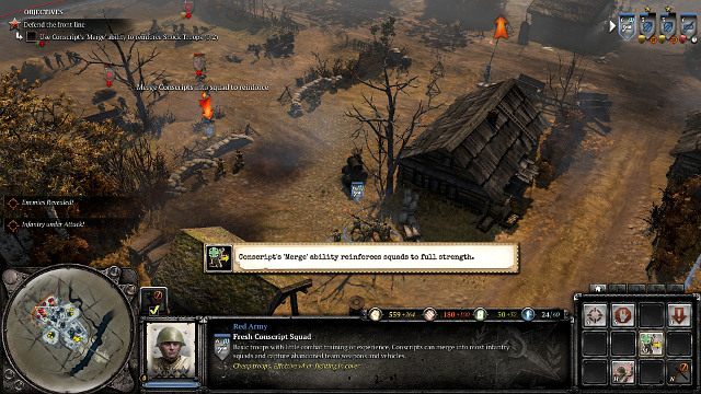 Zdolność Połączenie (M) to świetny na sposób na utrzymaniu przy życiu doświadczonych oddziałów. - Misja 02 - Spalona ziemia | Kampania w Company of Heroes 2 - Company of Heroes 2 - poradnik do gry