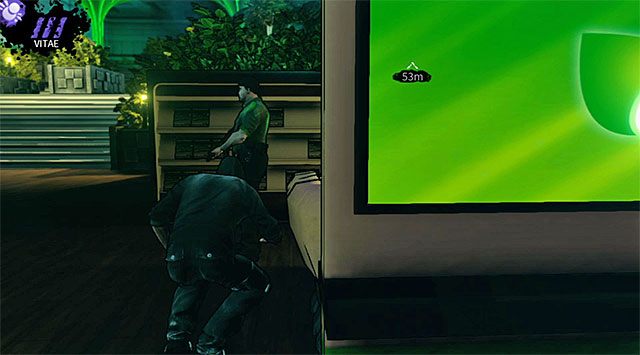 Jeżeli nie masz nic przeciwko zabijaniu przeciwników to zaczekaj na odpowiedni moment i zajdź od flanki strażnika pokazanego na dołączonym screenie - Lobby | Rozdział 2 - Geoforge | DARK - DARK - poradnik do gry