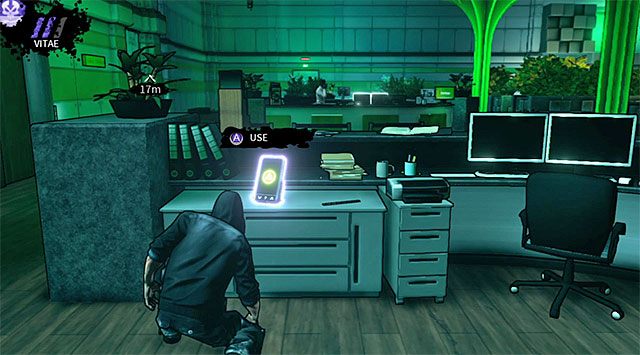 Zbliż się teraz od lewej strony do recepcji, odnajdując pokazane na dołączonym screenie PDA (200 punktów doświadczenia) - Lobby | Rozdział 2 - Geoforge | DARK - DARK - poradnik do gry