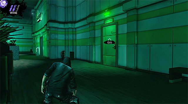 Wszystkie opisane wyżej warianty zachowania mają takie samo zakończenie - musisz skorzystać z pokazanego na powyższym screenie przejścia prowadzącego do pomieszczenia ochrony (Security Office) - Lobby | Rozdział 2 - Geoforge | DARK - DARK - poradnik do gry