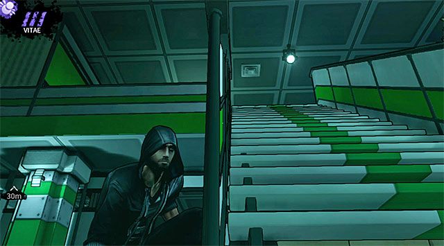 Radzę jak najszybciej przedostac się na piętro, albowiem wielu spośród tutejszych strażników zajmuje się obserwacją parteru i w rezultacie mógłbyś zostać przez nich w bardzo łatwy sposób zauważony - Biuro księgowości | Rozdział 2 - Geoforge | DARK - DARK - poradnik do gry