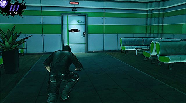 Docelowo musisz przedostać się do pokazanych na screenie drzwi, które Eric otworzy z pomocą zdobytej niedawno karty dostępu - Biuro księgowości (2) | Rozdział 2 - Geoforge | DARK - DARK - poradnik do gry