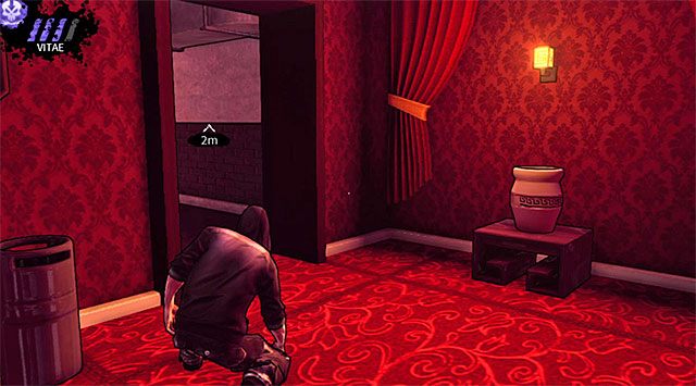 Zejdź na parter, obróć się o 180 stopni i szybko omiń od lewej strony widocznych po prawej stronie dwóch wartowników (polecam użyć tu mocy Shadow Leap lub mocy Obfuscation) - Titty Twister | Rozdział 3 - Atlantis | DARK - DARK - poradnik do gry