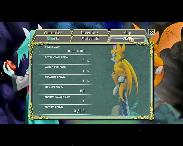 Dzięki oknie statystyki dowiesz się wielu ciekawych rzeczy - Prolog - The Glade | Solucja Dust An Elysian Tail - Dust: An Elysian Tail - poradnik do gry