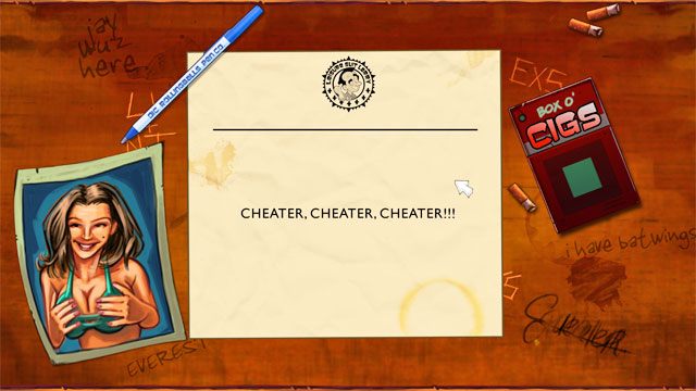 By pominąć serię pięciu weryfikujących pytań po wyświetleniu pierwszego pytania kliknij ctrl + alt + x - wyświetli się informacja, że jesteś cheaterem, ale przejdziesz dalej. - Początek | Solucja Leisure Suit Larry Reloaded - Leisure Suit Larry: Reloaded - poradnik do gry