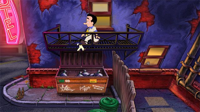 Zejdź na dół, a Larry wpadnie do śmietnika i znajdzie tam młotek - 3. Faith | Solucja Leisure Suit Larry Reloaded - Leisure Suit Larry: Reloaded - poradnik do gry