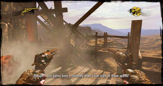 Gdy lont pomknie w górę, skocz w prawo i goń go dalej - 11 - 1:30 to Hell | Solucja | Call of Juarez Gunslinger - Call of Juarez: Gunslinger - poradnik do gry