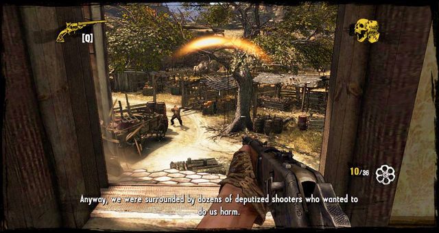 Będąc w środku ruszaj od razu na górę, przy okazji zgarniając Okruch Prawdy - 1 - Once Upon a Time in Stinking Springs | Solucja | Call of Juarez Gunslinger - Call of Juarez: Gunslinger - poradnik do gry