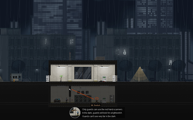 Wejdź do środka, a następnie skocz na jednego z nich tak jak zostało to przedstawione na obrazku powyżej - #2 - Rooke - Guarded | Opis przejścia | Gunpoint - Gunpoint - poradnik do gry