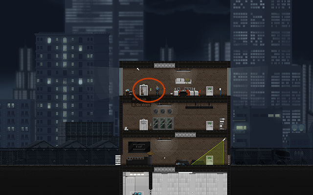 Znajdujesz się już bardzo blisko do Circuit Boxa, jednak zauważ, że ostatni Enforcer jest zwrócony w jego stronę - #7 - Gessler - Industrial Esponage | Opis przejścia | Gunpoint - Gunpoint - poradnik do gry