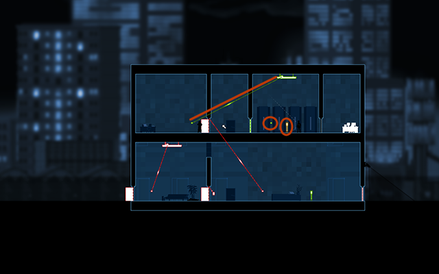 Teraz musisz odłączyć od siebie przełącznik światła i lampę znajdujące się w pokoju z Normal Guardem, a następnie połączyć przełącznik w pokoju, do którego drzwi właśnie otworzyłeś, z tą samą lampą i wciśnij go - #8 - Collins - intex | Opis przejścia | Gunpoint - Gunpoint - poradnik do gry