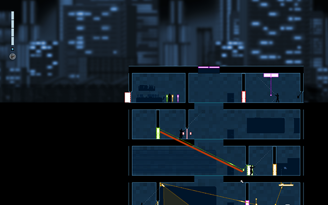 Następnie połącz zielone drzwi na czujnik ruchu z zamkniętymi drzwiami na piętrze niżej - #9 - Rooke - The Prototype | Opis przejścia | Gunpoint - Gunpoint - poradnik do gry
