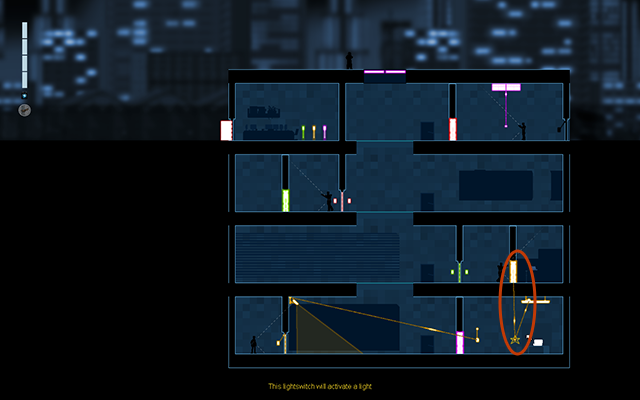 Teraz połącz przełącznik światła na piętrze niżej z drzwiami na czujnik ruchu i odłącz je gdy tylko Enforcer je aktywuje - #9 - Rooke - The Prototype | Opis przejścia | Gunpoint - Gunpoint - poradnik do gry
