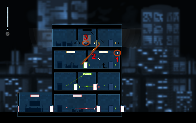 Wskocz na ścianę po prawej stronie i wespnij się do kamery z której musisz wydobyć kasetę (1) - #12 - Anonymous - The Collins Case | Opis przejścia | Gunpoint - Gunpoint - poradnik do gry