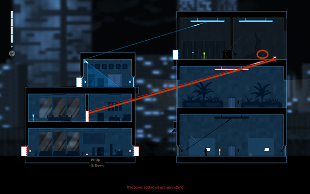 Dostań się na piętro na który znajdują się drzwi z czujnikiem ruchu i połącz je z Boobytrap w pomieszczeniu po którym krąży Enforcer - #13 - Rooke - The Trace | Opis przejścia | Gunpoint - Gunpoint - poradnik do gry