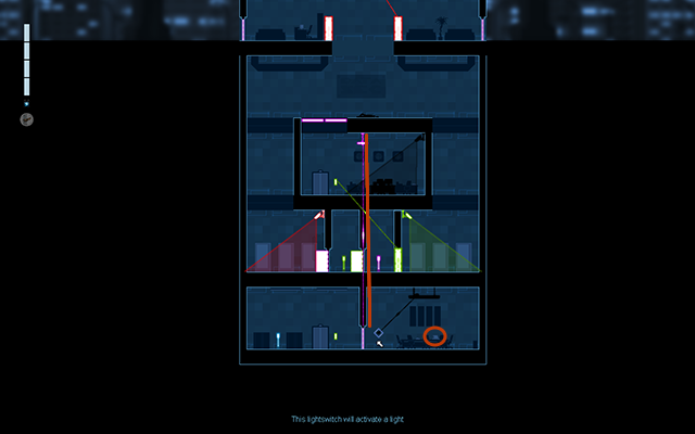 Następnie połącz wykrywacz dźwięku w tym pokoju z fioletowymi zamkniętymi drzwiami na samym dole (jak na obrazku) - #16 - Mayfield - The Room | Opis przejścia | Gunpoint - Gunpoint - poradnik do gry