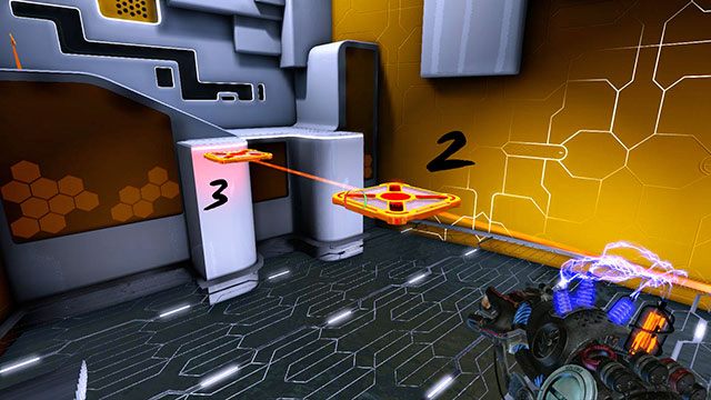 Gdy platformy zaczną się do siebie zbliżać, zmień ich ładunki na czerwone - Platform Test | Akt I | Magrunner Dark Pulse - Magrunner: Dark Pulse - poradnik do gry