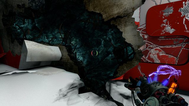 Po wylądowaniu na najwyższej platformie, wejdź w wyłom widoczny na powyższym obrazku i zeskocz na dół do następnego poziomu - Intermediate Jumper | Akt II | Magrunner Dark Pulse - Magrunner: Dark Pulse - poradnik do gry