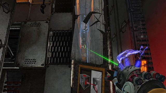 Jak widać na znaku, wystrzelone ładunki mogą odbijać się od szklanych powierzchni - Captive | Akt II | Magrunner Dark Pulse - Magrunner: Dark Pulse - poradnik do gry