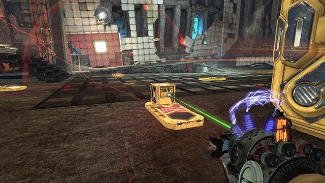 Po zniszczeniu pierwszego generatora, zabierz kostkę i postaw ją na wyrzutni, znajdującej się najbliżej hipersześcianu (obrazek powyżej) - Proving Grounds | Akt II | Magrunner Dark Pulse - Magrunner: Dark Pulse - poradnik do gry