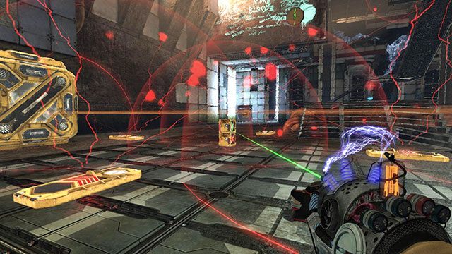 Wyjmij pierwszą kostkę z modułu i postaw obie, jedna na drugiej, na oznaczeniu między wyrzutniami - Proving Grounds | Akt II | Magrunner Dark Pulse - Magrunner: Dark Pulse - poradnik do gry