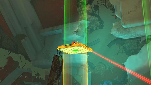 Oddal się na taką odległość, by móc wycelować w żółtą kostkę (obrazek powyżej) - Reboot | Akt II | Magrunner Dark Pulse - Magrunner: Dark Pulse - poradnik do gry