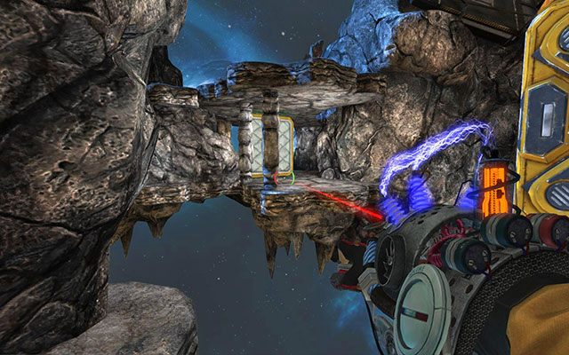 Gdy lewa ściana zatrzyma się przed działkiem, postaw przed nią czerwonego Newtona (obrazek powyżej) - Starspawn | Akt III | Magrunner Dark Pulse - Magrunner: Dark Pulse - poradnik do gry