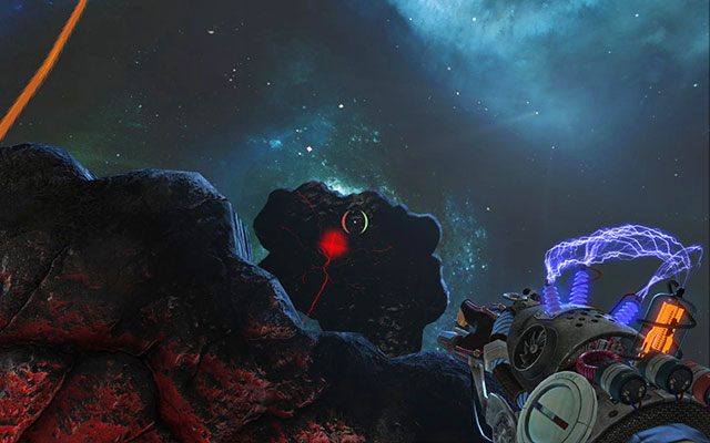 Po wystrzeleniu pierwszej kostki i ogłuszeniu przeciwnika, podejdź do prawej krawędzi, a następnie spójrz w dół - Cthulhu Rising | Akt III | Magrunner Dark Pulse - Magrunner: Dark Pulse - poradnik do gry